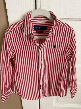 Ralph Lauren Red & White Striped Button-Down Shirt - Kids